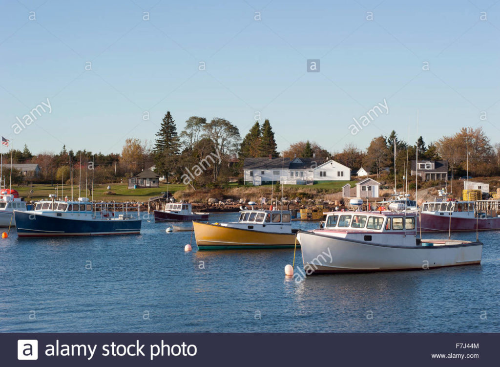 fishing-boats-moored-in-marina-near-small-fishing-village-in-maine-F7J44M - National Ports and ...
